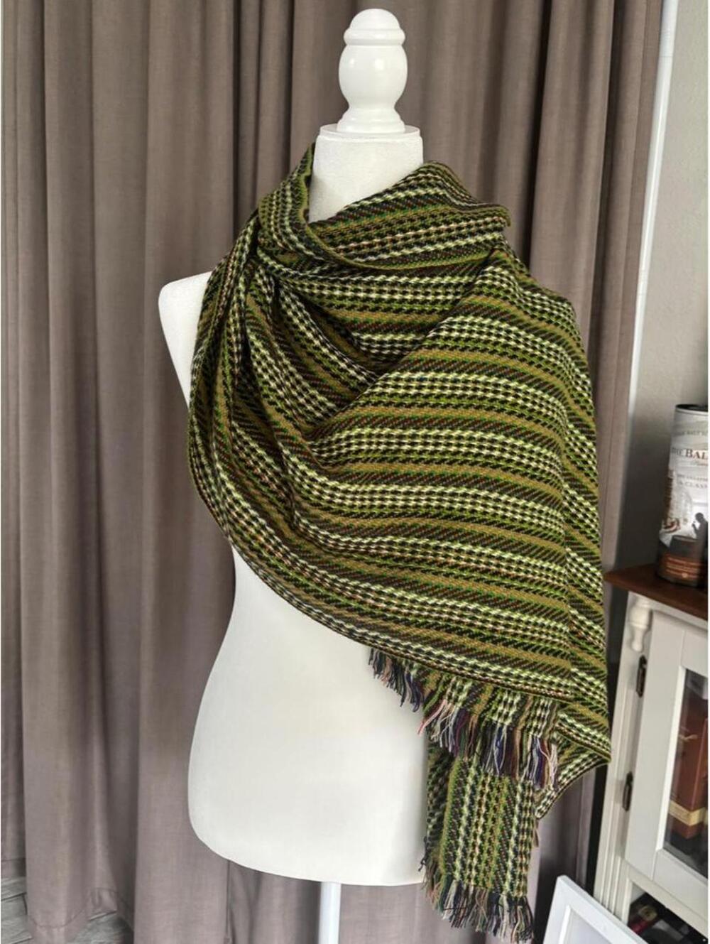 Oversized Olive Green Plaid Blanket Scarf Wrap Fringe